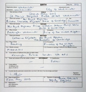 Rodný list prinzecny Charlotte. Zdroj: The British Monarchy