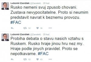 Dva čerstvé výroky šéfa české diplomacie na Twitteru.